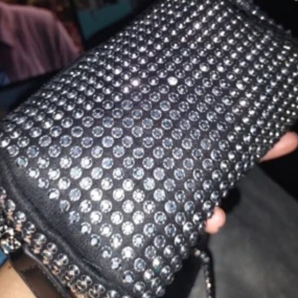 Black with silver Rhinestone Chain Square Bag purse - Picture 11 of 11